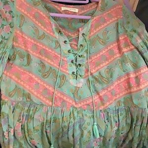 Authentic Spell city lights  Paisley Lace-Up Boho Blouse